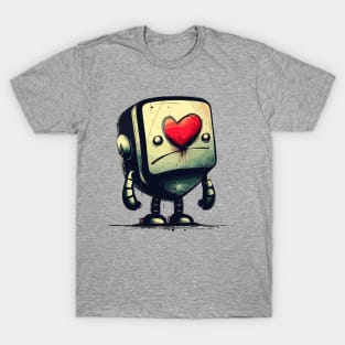 Cute clumsy sad valentine retro robot T-Shirt